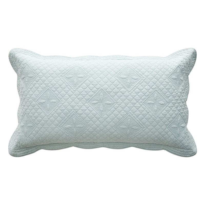 Calla Angel Sage Garden Luxury Pure Cotton Quilted Pillow Sham, King Pillow, 20x36, Light Aqua - Image 1